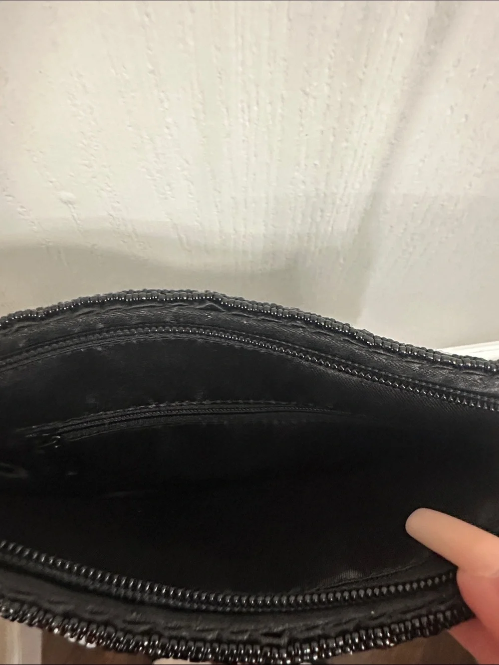 Vintage Black Clutch with White Floral Beading